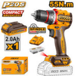 INGCO CDLI205582 20V Compact Brushless Cordless Drill Kit