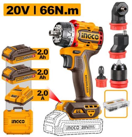 INGCO CDLI206686 20V Cordless Multi-Head Drill Driver Kit