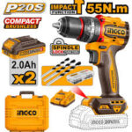 INGCO CIDLI20558 20V Compact Brushless Cordless Impact Drill Kit