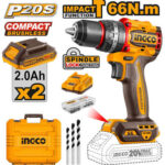 INGCO CIDLI20668 20V Compact Brushless Cordless Impact Drill Kit