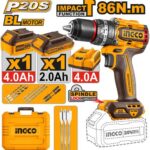 INGCO CIDLI20868 20V Brushless Cordless Impact Drill Kit