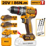 INGCO CIDLI208687 20V Compact Brushless Cordless Impact Drill Kit