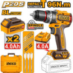 INGCO CIDLI20968 20V Brushless Cordless Impact Drill Kit