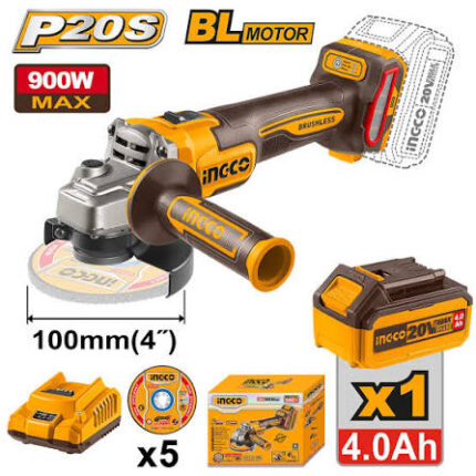 INGCO CAGLI261021 Cordless Angle Grinder 20V Professional Power Tool
