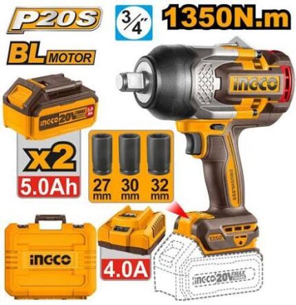 INGCO CIWLI20135 Cordless Impact Wrench 20V High Torque Power Tool