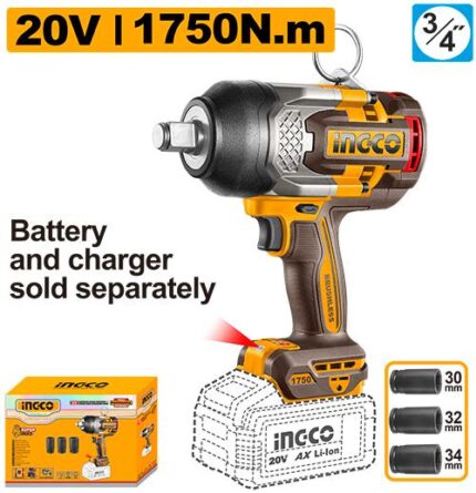 INGCO CIWLI201751 Cordless Impact Wrench 20V High Torque Power Tool