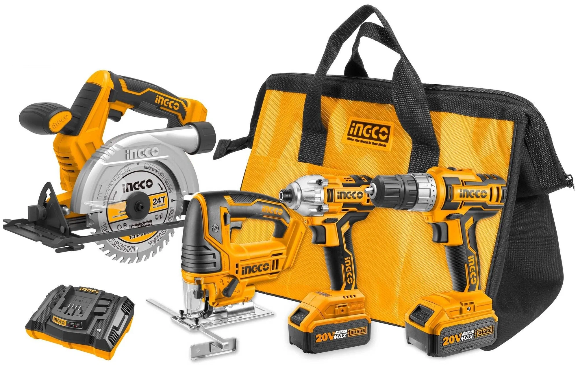 INGCO CKLI2010 Lithium-Ion Cordless 4 Pcs Combo Kit 20V Professional Power Tool Set 2 INGCO CKLI2010 Lithium-Ion Cordless 4 Pcs Combo Kit 20V Professional Power Tool Set - Image 1
