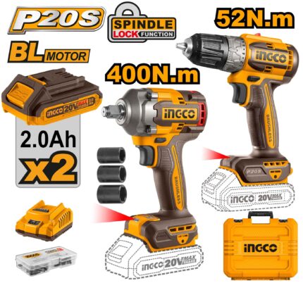 INGCO CKLI20271 Cordless 2 Pcs Combo Kit 20V Professional Power Tool Set