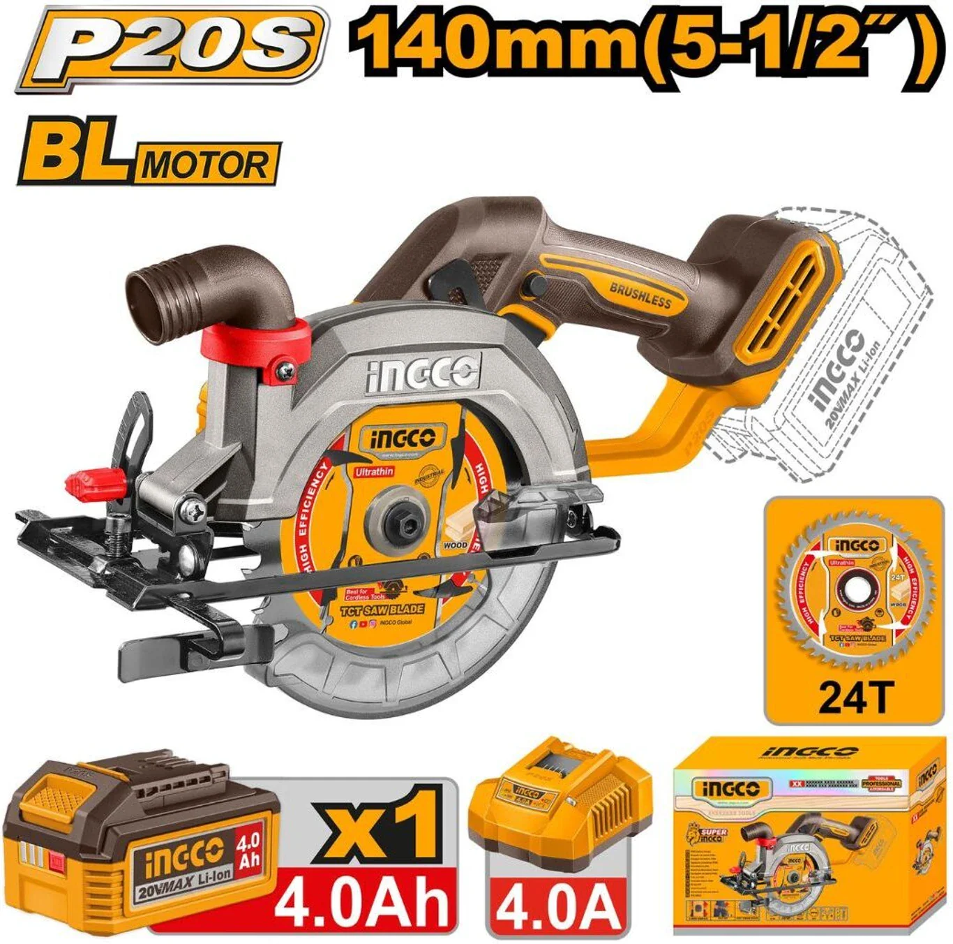 INGCO CSLI14023 Cordless Circular Saw 20V Professional Power Tool INGCO CSLI14023 Cordless Circular Saw 20V Professional Power Tool - Image 1