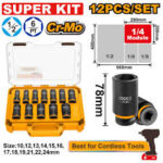 INGCO HKISSD12126L 12 Pcs 1/2 Inch Drive Deep Impact Socket Set